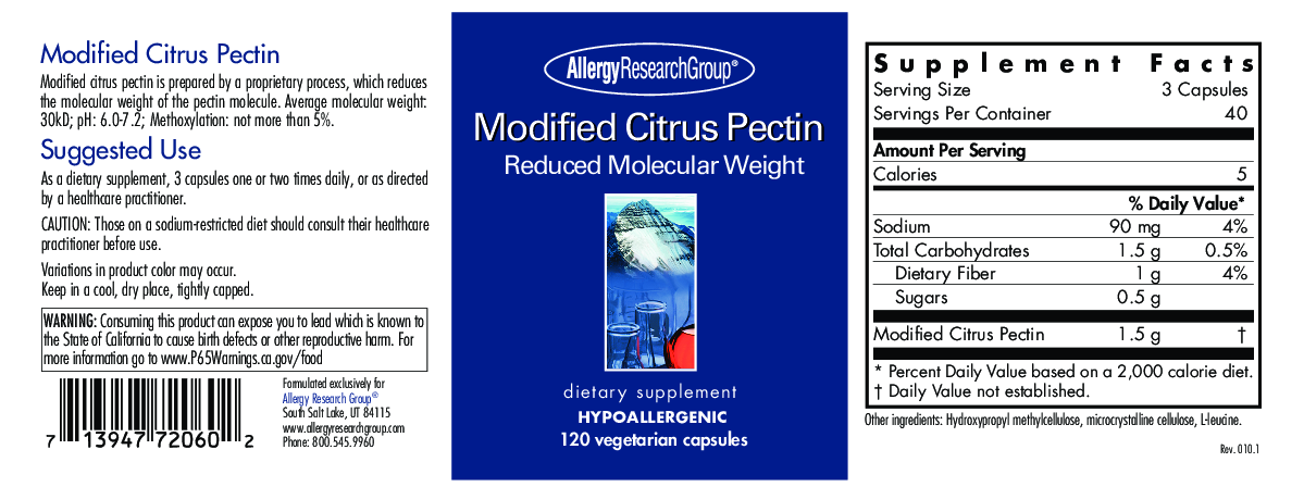 Allergy Research Group Modified Citrus Pectin 120 vcaps